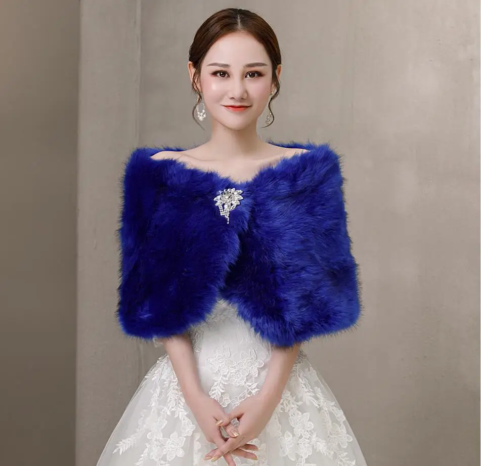 Blue Faux Fur Crystal Brooch W - Stole Wedding Shawl ulasan dan harga