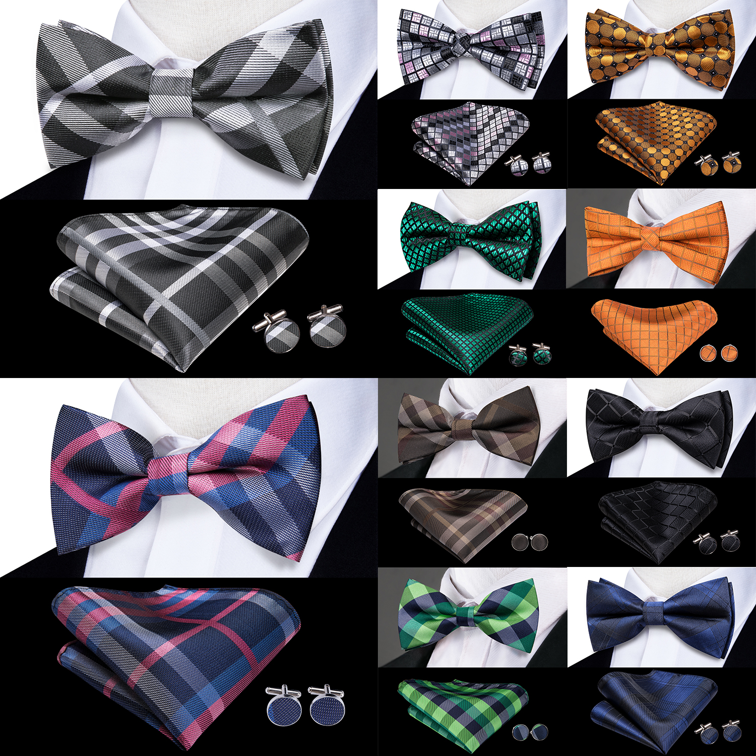 Hi-Tie Grey Plaid Jacquard Pre - Bow Tie Pre Tied ulasan dan harga