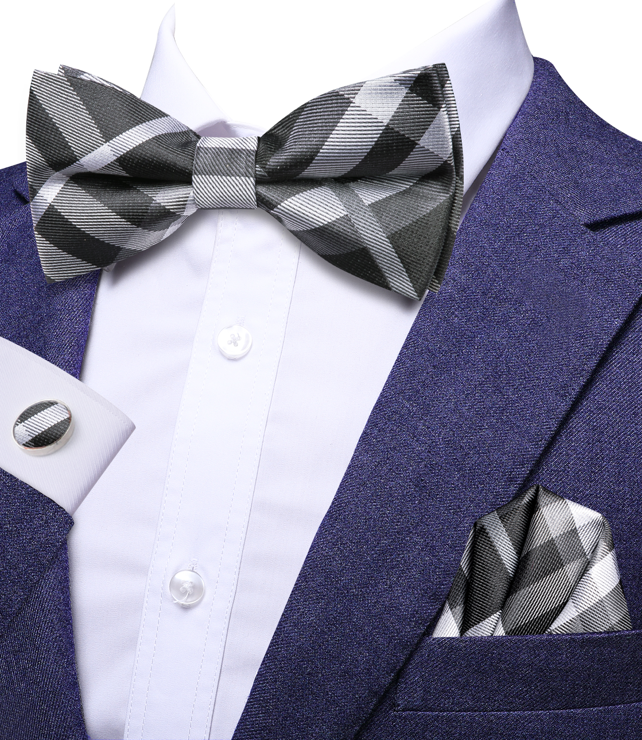 Hi-Tie Grey Plaid Jacquard Pre - Bow Tie Pre Tied ulasan dan harga