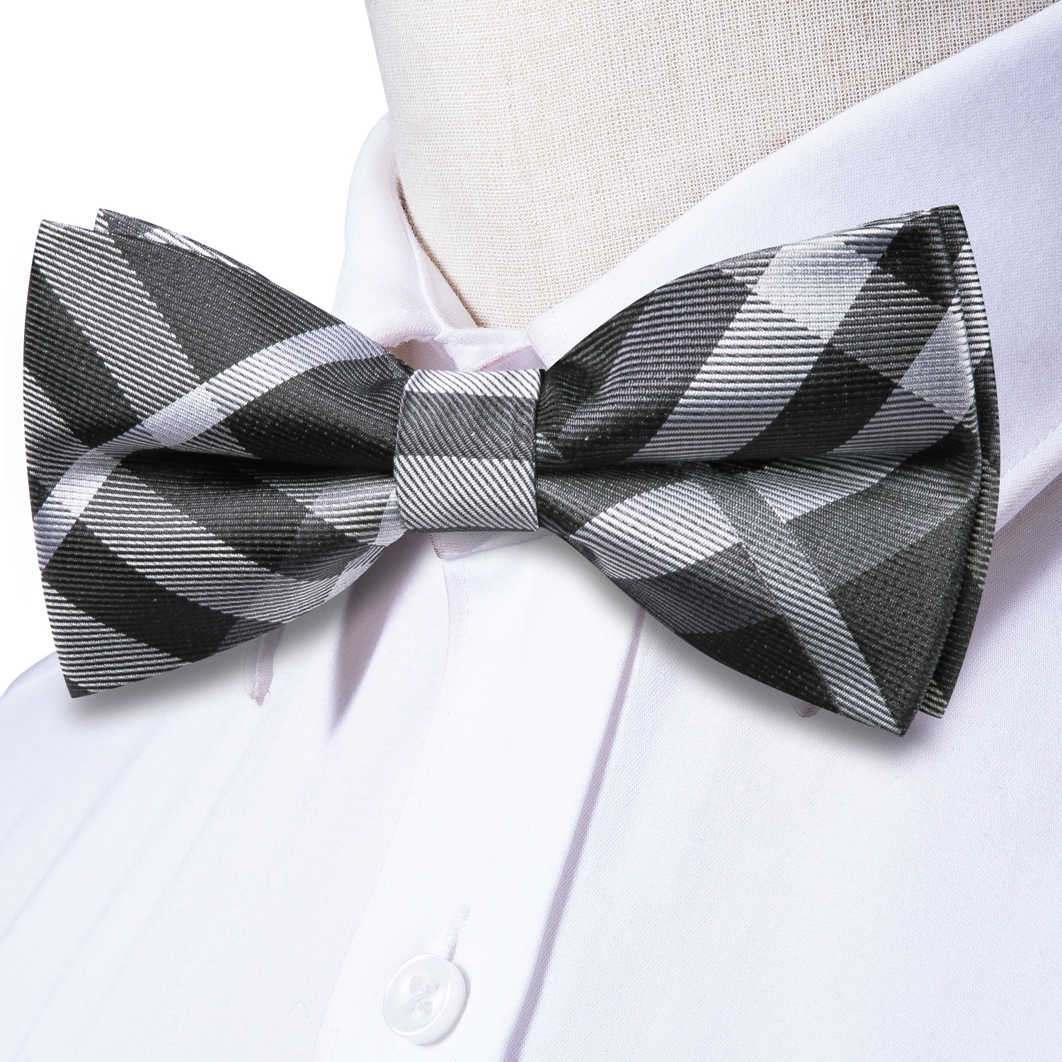 Hi-Tie Grey Plaid Jacquard Pre - Bow Tie Pre Tied ulasan dan harga