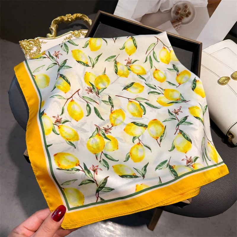 70cm Square Lemon Print Yellow - Ascot Neck Scarf ulasan dan harga