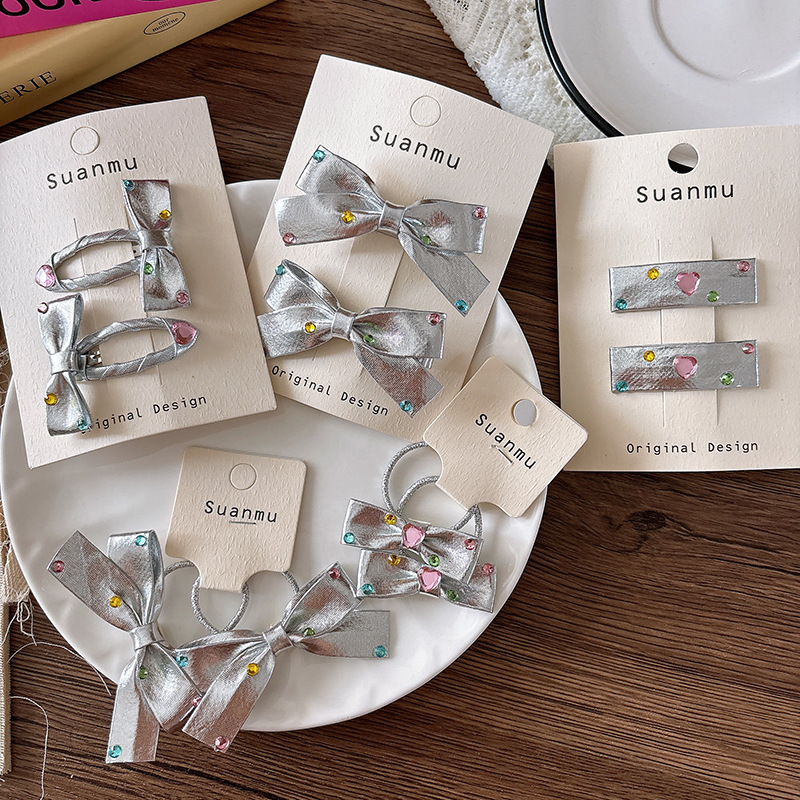 2pcs Diamond Bow Children's Ha - Tie Clip Silver ulasan dan harga