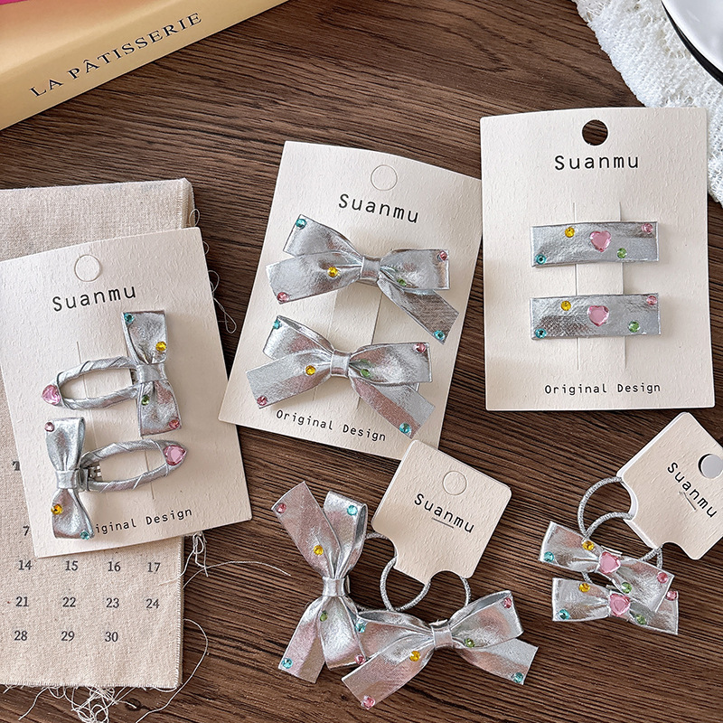 2pcs Diamond Bow Children's Ha - Tie Clip Silver ulasan dan harga
