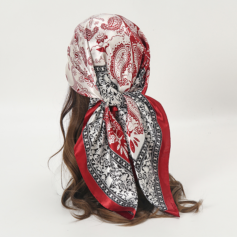 Satin Square Scarf Women Musli - Head Wrap Turban ulasan dan harga