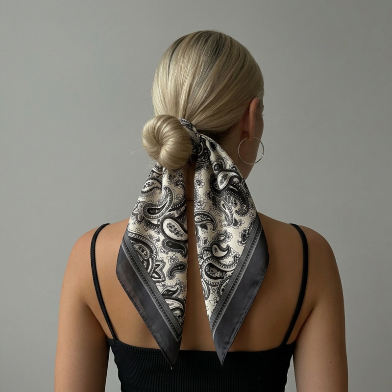 Luxury Satin Square Scarf Pais - Head Wrap Turban ulasan dan harga