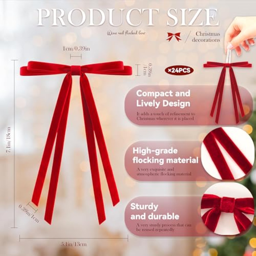 24 Pcs Christmas Bows for Tree - Bow Tie Pre Tied ulasan dan harga