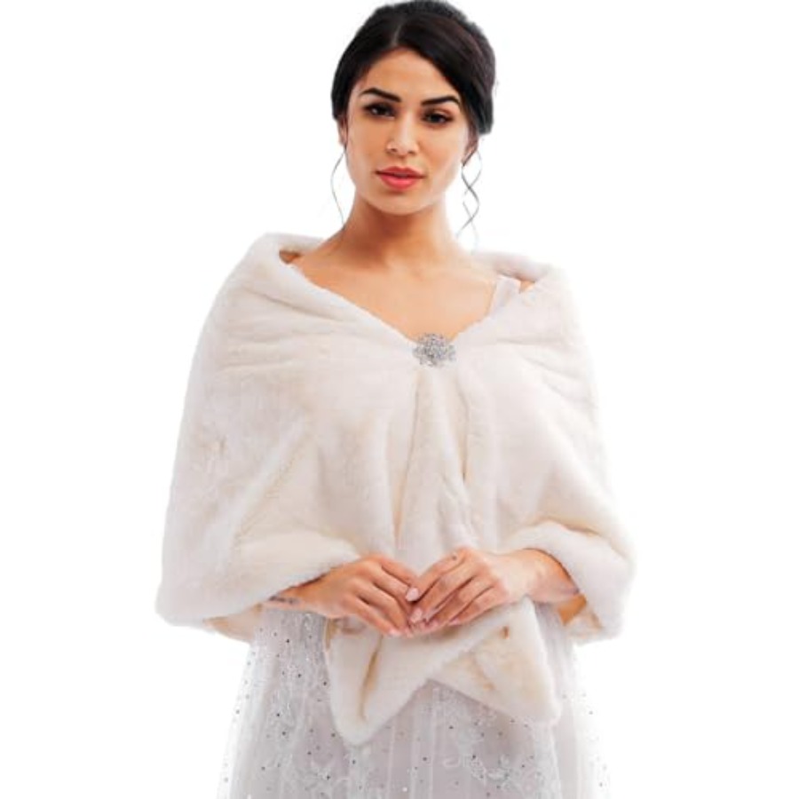 Bride Wedding Faux Fur Shawls  - Stole Wedding Shawl ulasan dan harga
