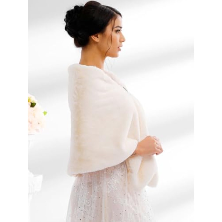 Bride Wedding Faux Fur Shawls  - Stole Wedding Shawl ulasan dan harga