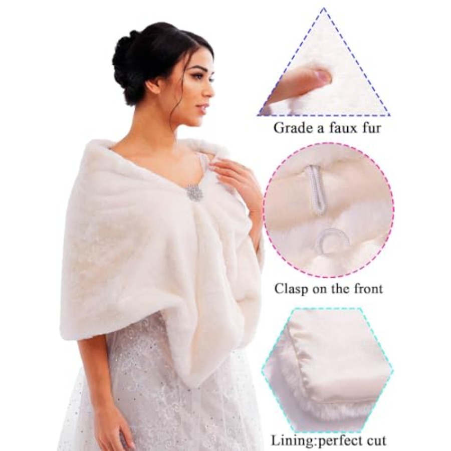 Bride Wedding Faux Fur Shawls  - Stole Wedding Shawl ulasan dan harga
