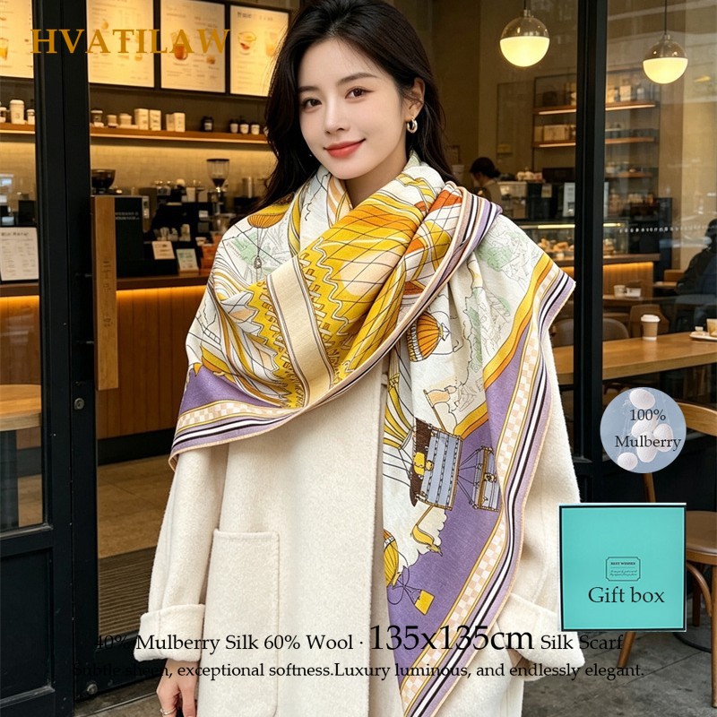Fashion 135x135cm Silk Wool Sc - Pashmina Wrap Large ulasan dan harga